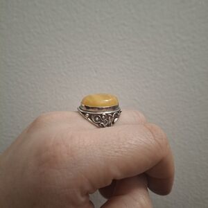 Vintage Sterling Silver & Yellow Jasper Ring - Sz 8